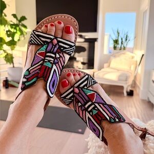 Free People New laidback London hand embellished Tribal Coachella Sandal 🌈🌸